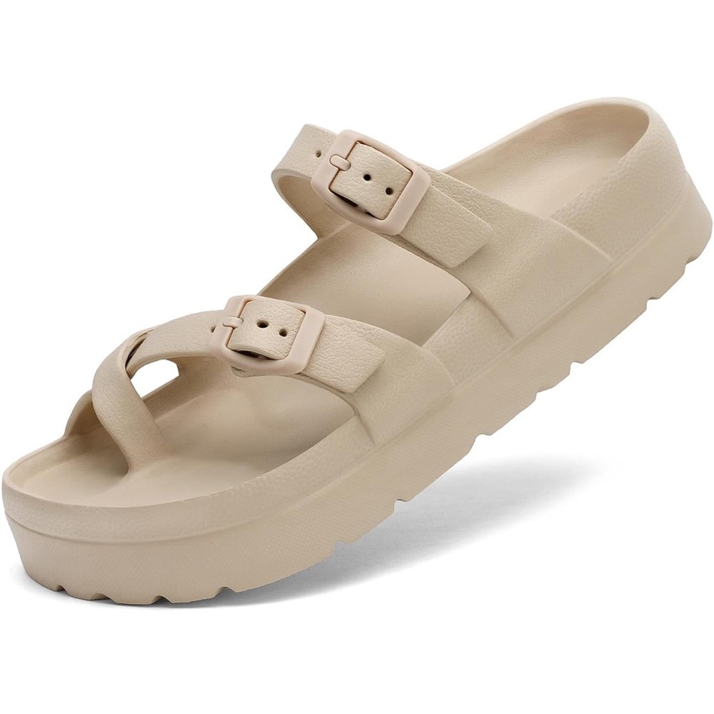 Womens Arch Support Platform Sandals With Adjustable Buckle & Ultra Cushion